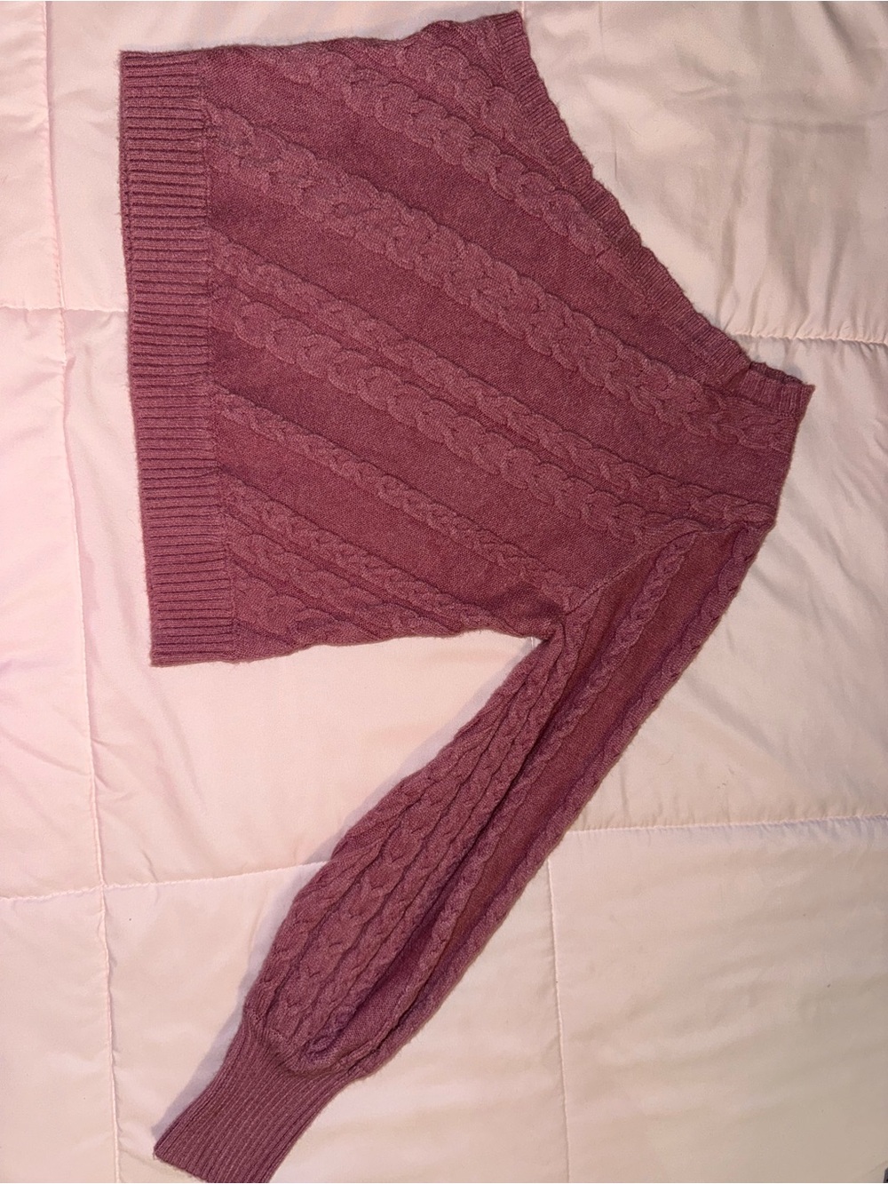 Blue Blush Off-the-Shoulder Cable Knit Sweater - Mauve Pink
